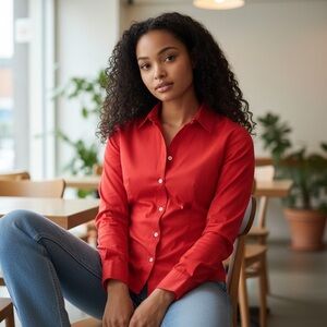 Chico's Red Long Sleeve Notched Collar Shirt